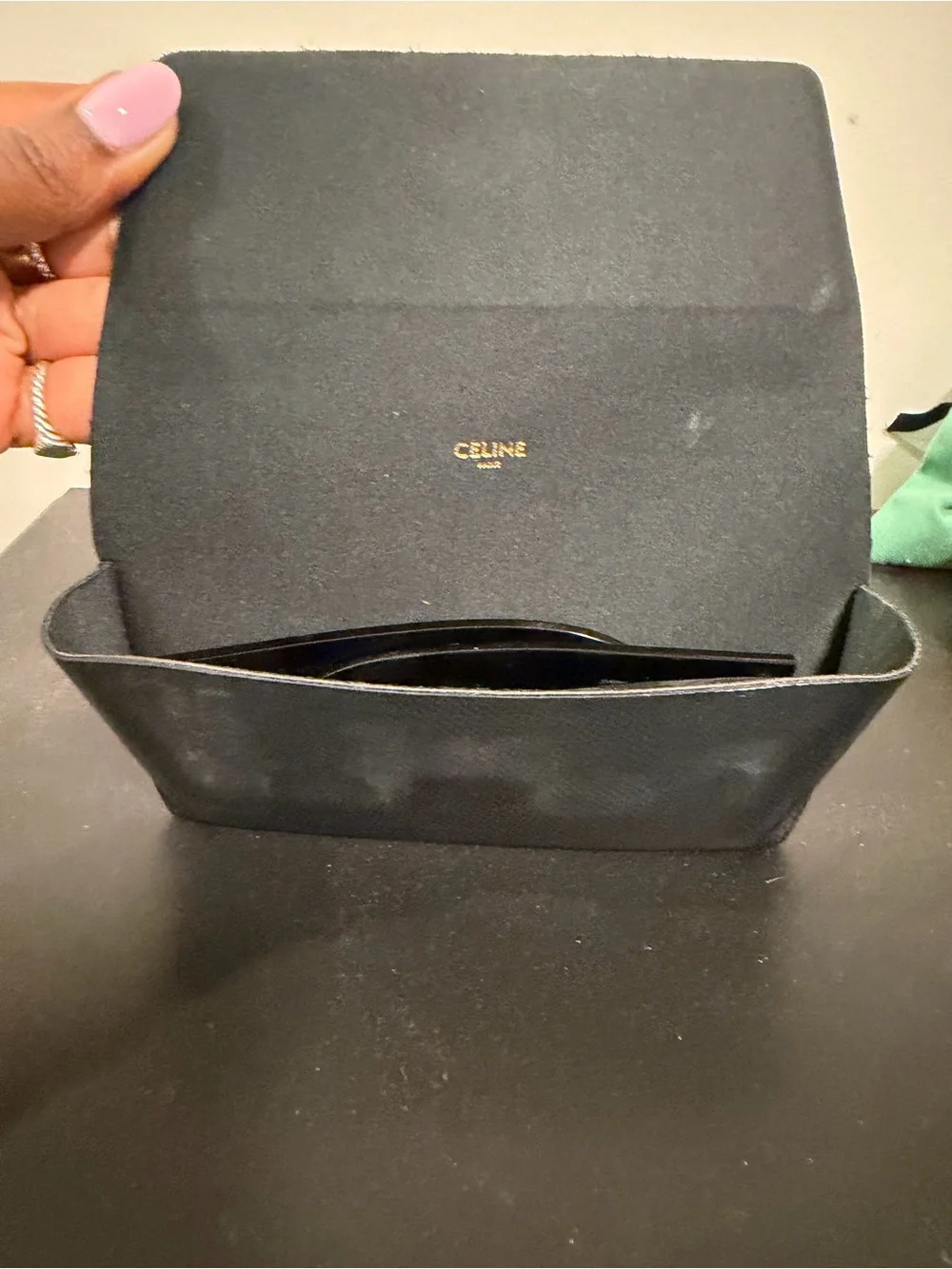 AUTHENTIC Celine Black Square Sunglasses with Gold Logo Accent